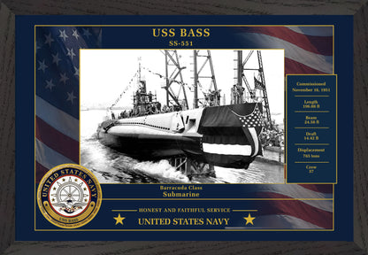 USS Bass SS-551 Framed Patriotic Photo