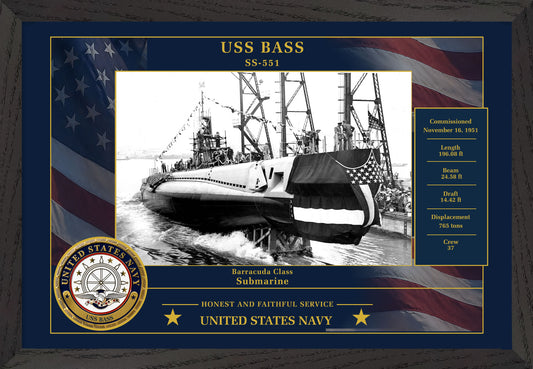 USS Bass SS-551 Framed Patriotic Photo