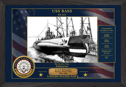 USS Bass SS-551 Framed Patriotic Photo