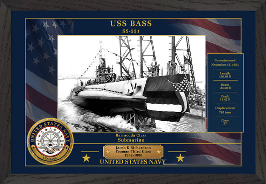 USS Bass SS-551 Framed Patriotic Photo