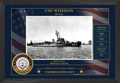 USS Wiseman DE-667 Framed Patriotic Photo