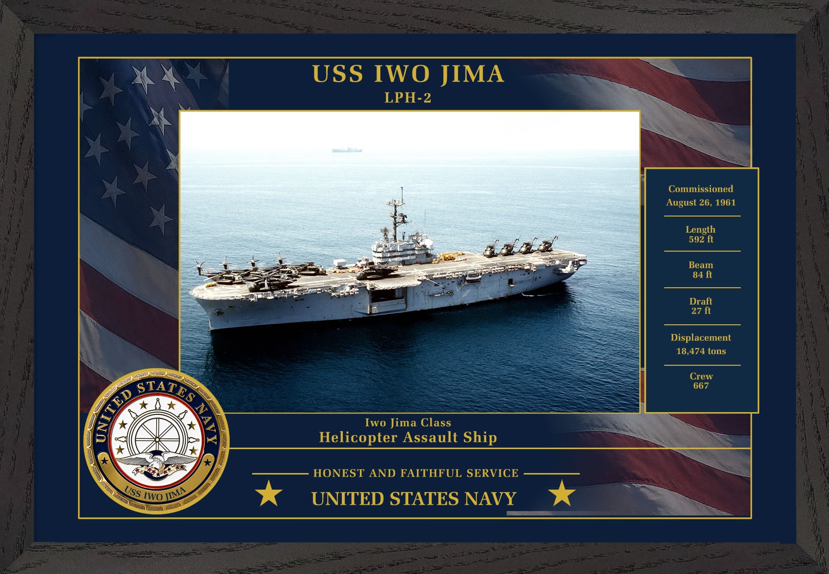 USS Iwo Jima LPH-2 Framed Patriotic Photo