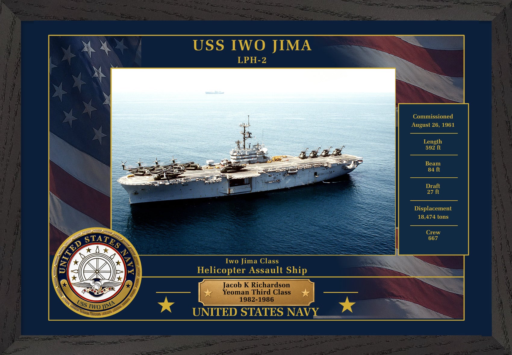 USS Iwo Jima LPH-2 Framed Patriotic Photo