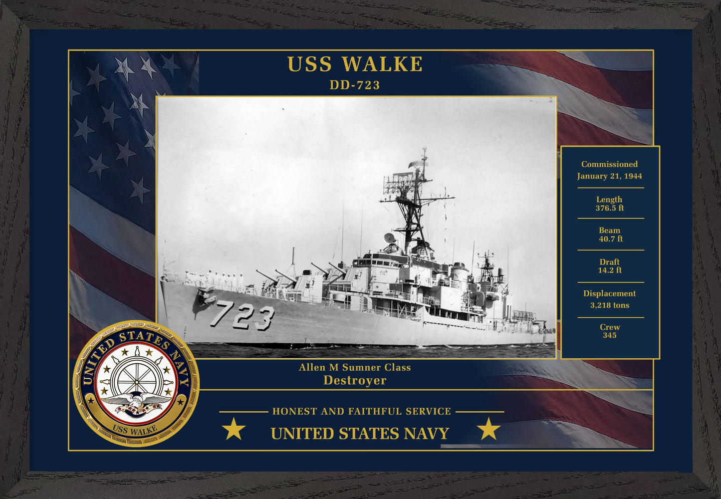 USS Walke DD-723 Framed Patriotic Photo