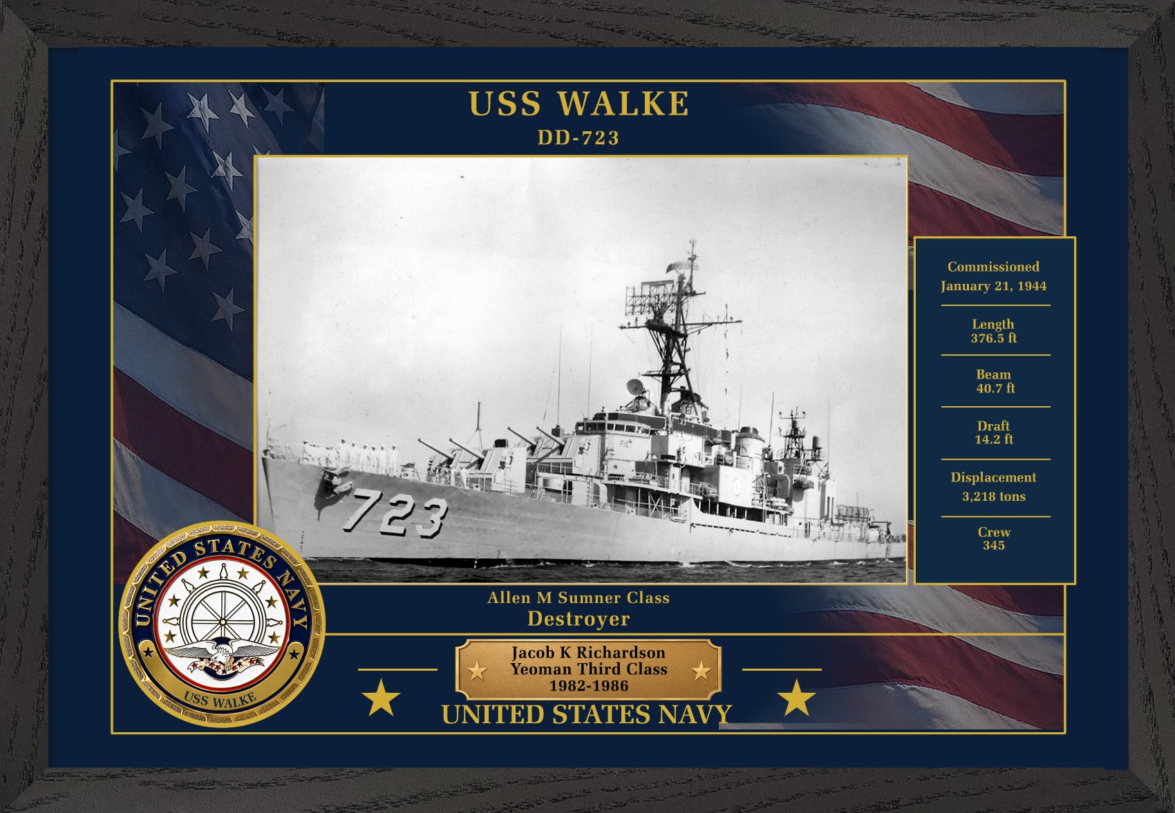 USS Walke DD-723 Framed Patriotic Photo