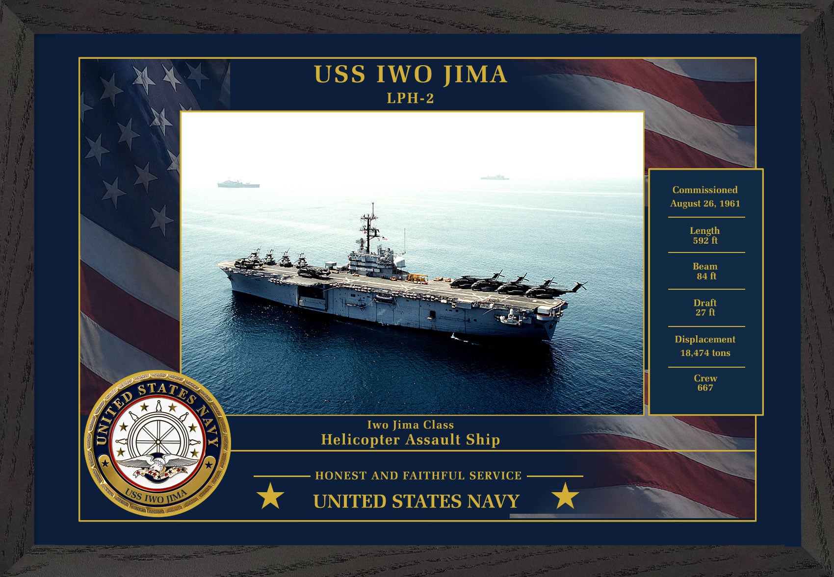 USS Iwo Jima LPH-2 Framed Patriotic Photo