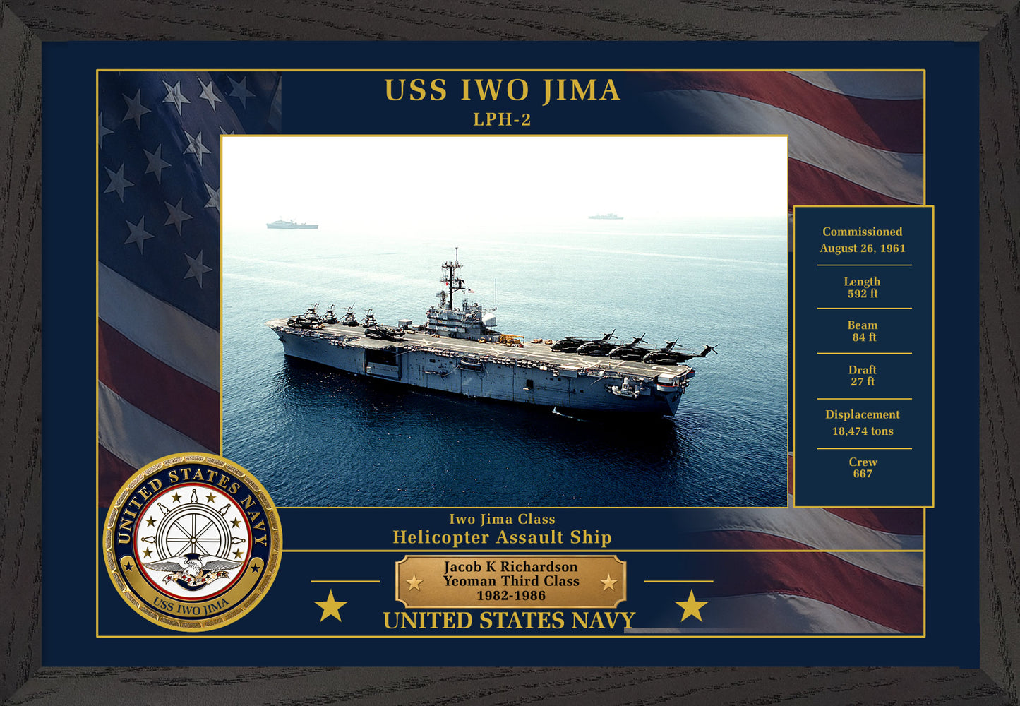 USS Iwo Jima LPH-2 Framed Patriotic Photo
