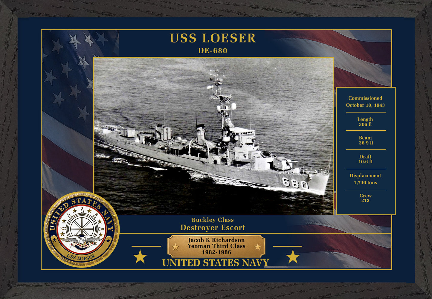 USS Loeser DE-680 Framed Patriotic Photo