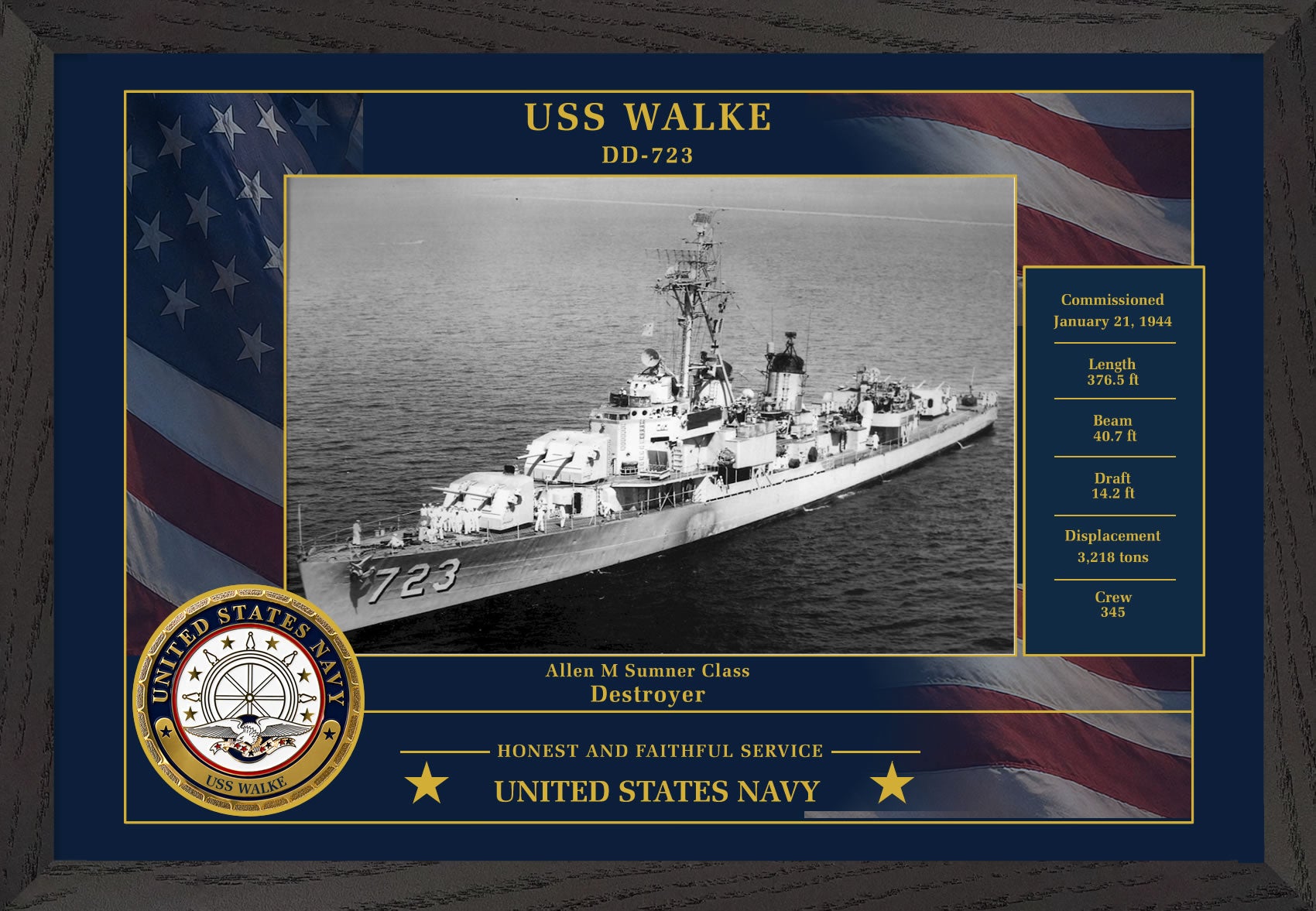 USS Walke DD-723 Framed Patriotic Photo