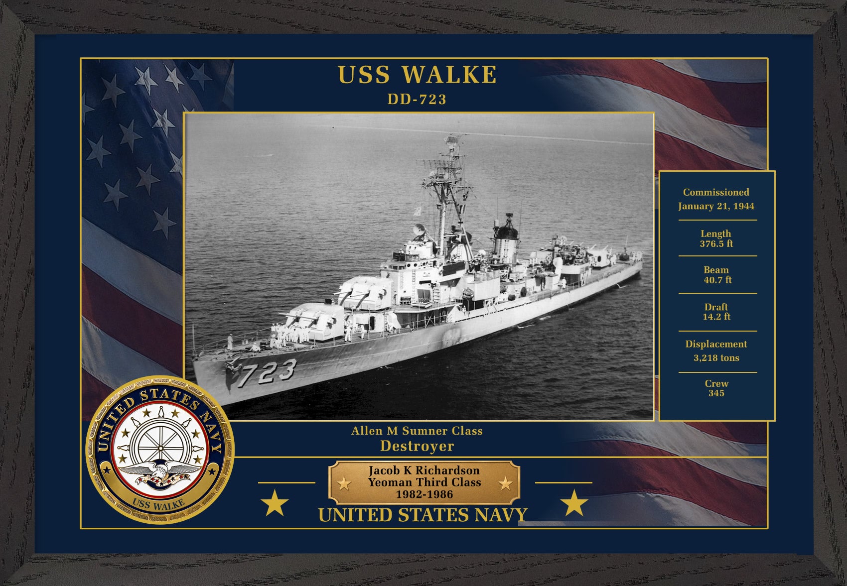 USS Walke DD-723 Framed Patriotic Photo
