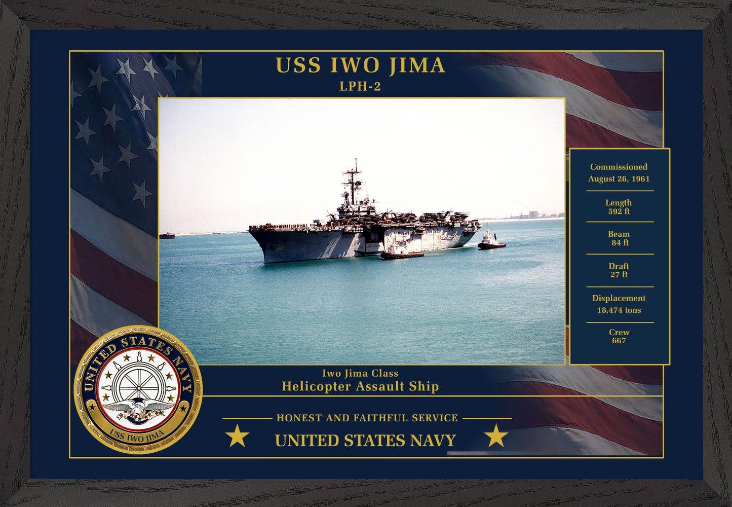 USS Iwo Jima LPH-2 Framed Patriotic Photo