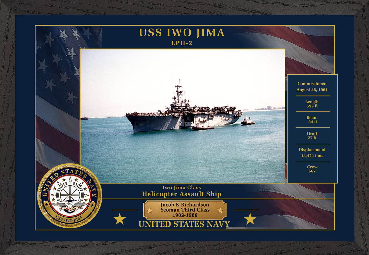 USS Iwo Jima LPH-2 Framed Patriotic Photo
