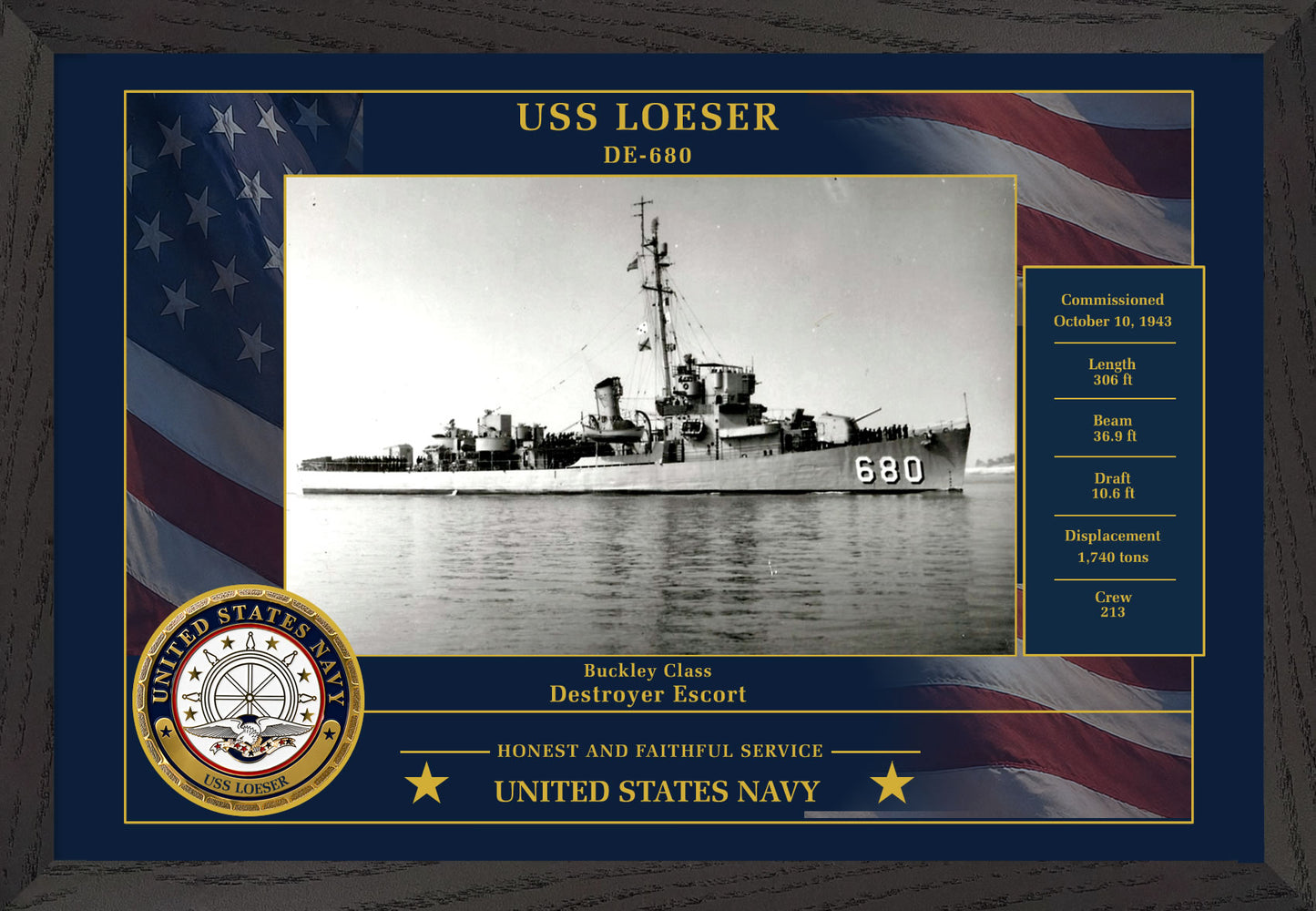 USS Loeser DE-680 Framed Patriotic Photo