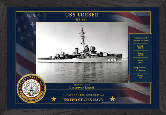 USS Loeser DE-680 Framed Patriotic Photo