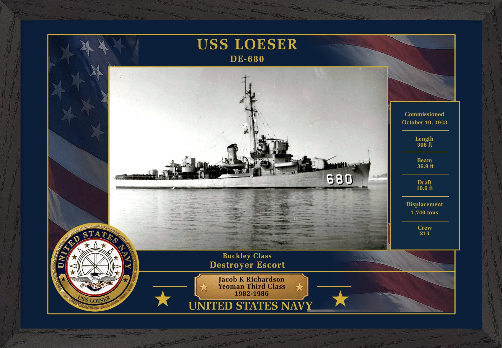 USS Loeser DE-680 Framed Patriotic Photo