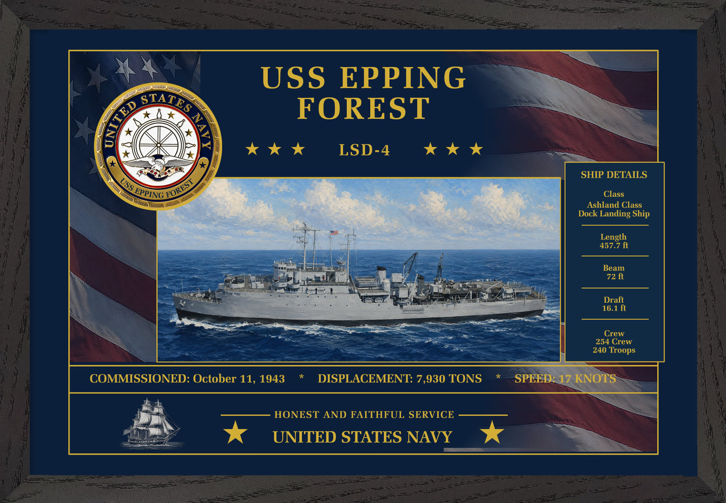 USS Epping Forest LSD-4 Framed Patriotic Art