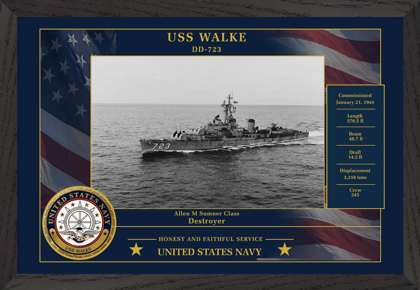 USS Walke DD-723 Framed Patriotic Photo