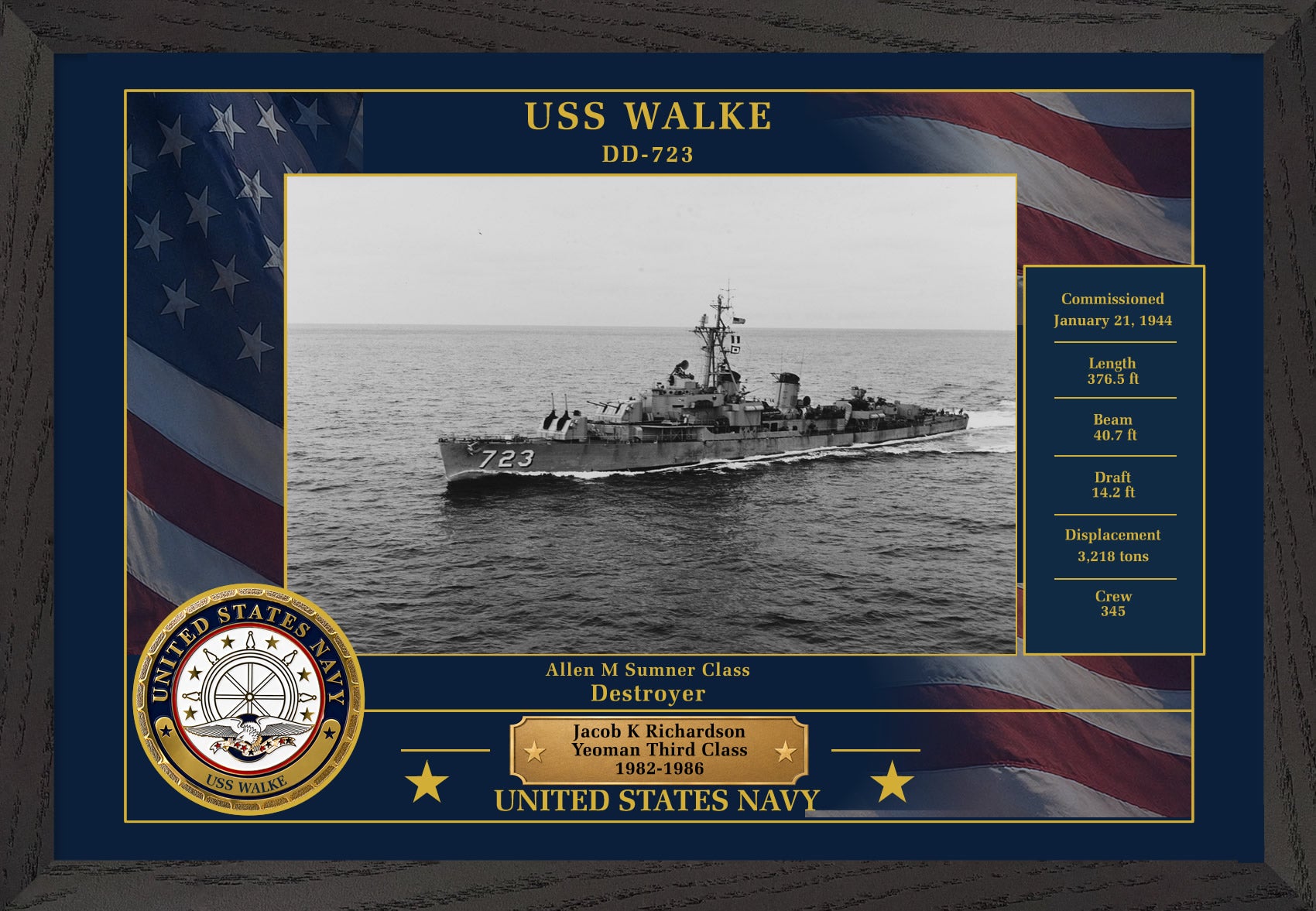 USS Walke DD-723 Framed Patriotic Photo