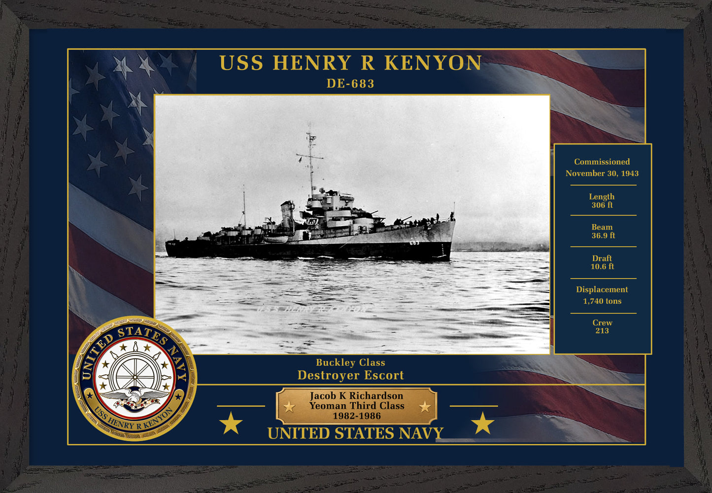 USS Henry R Kenyon DE-683 Framed Patriotic Photo