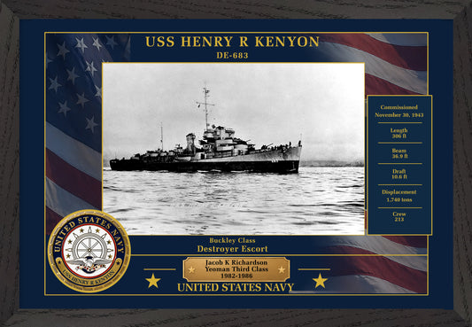 USS Henry R Kenyon DE-683 Framed Patriotic Photo