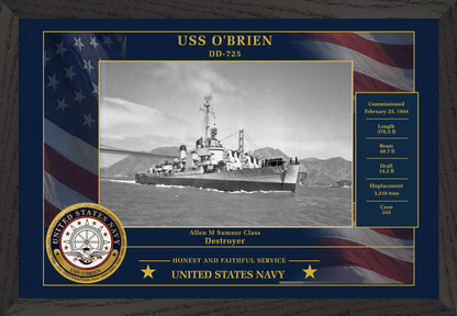 USS Obrien DD-725 Framed Patriotic Photo