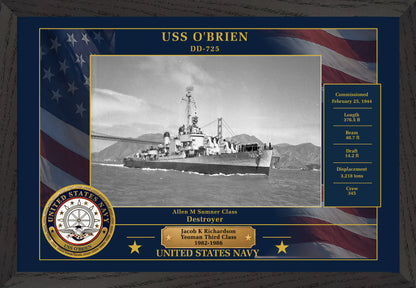 USS Obrien DD-725 Framed Patriotic Photo