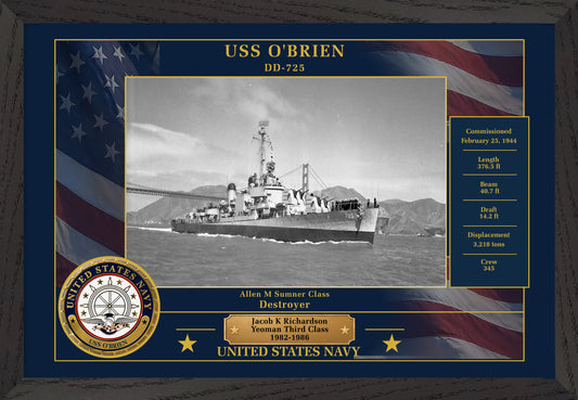 USS Obrien DD-725 Framed Patriotic Photo