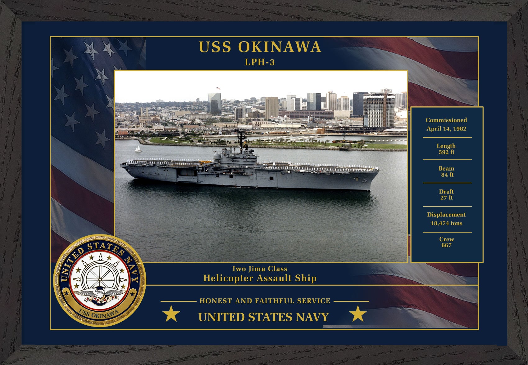 USS Okinawa LPH-3 Framed Patriotic Photo