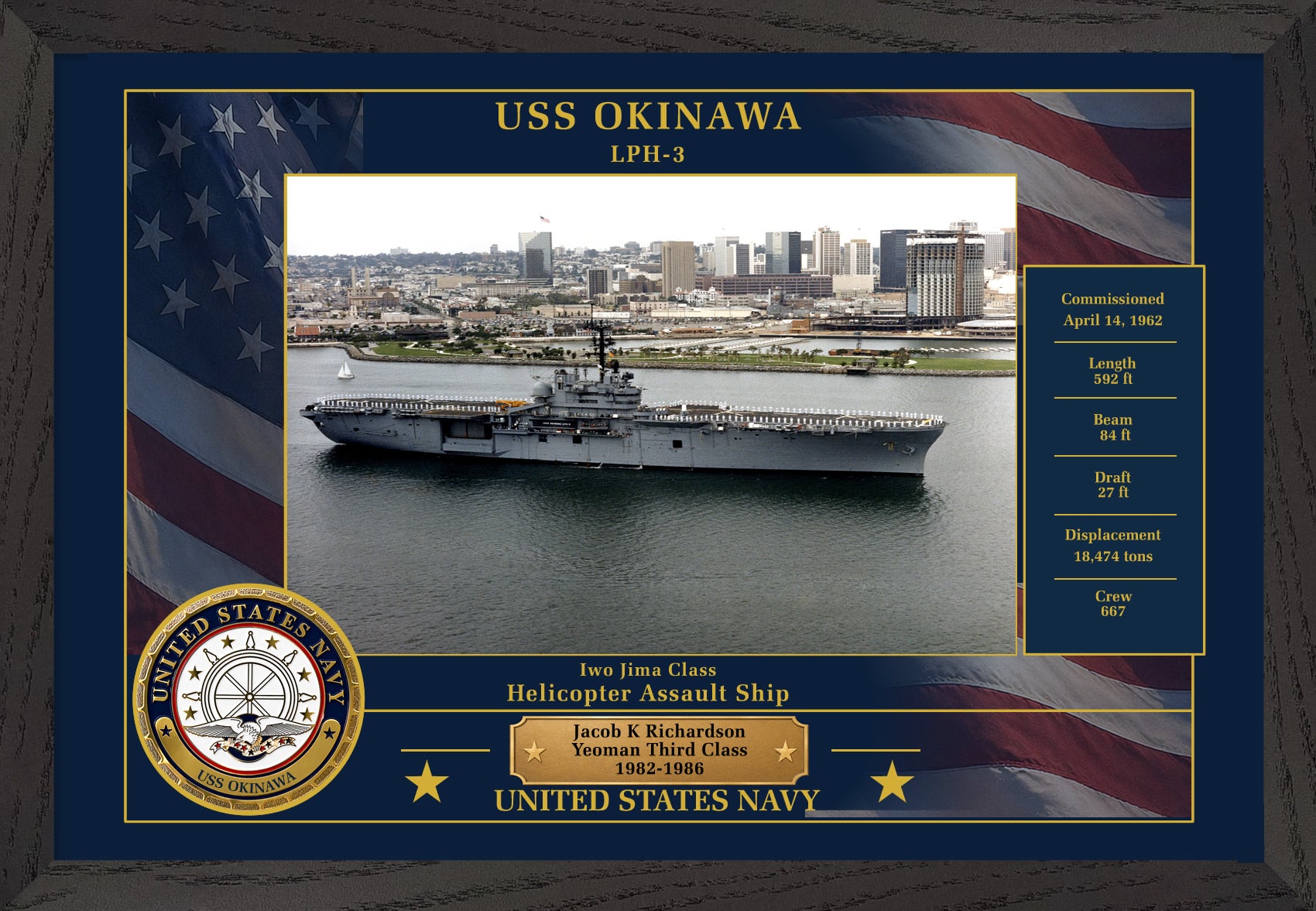 USS Okinawa LPH-3 Framed Patriotic Photo