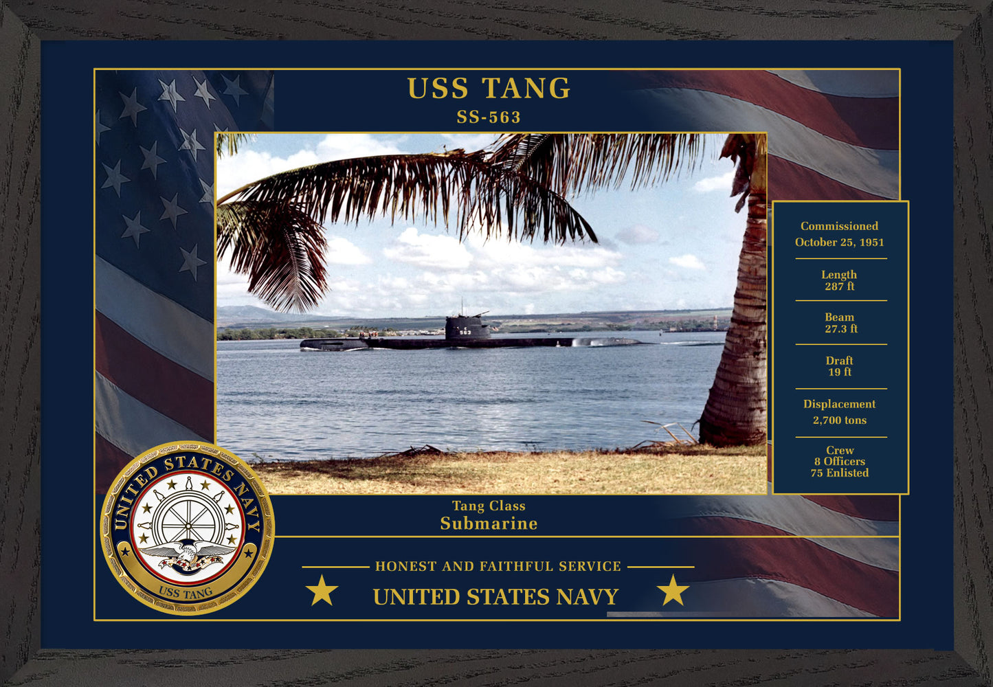 USS Tang SS-563 Framed Patriotic Photo