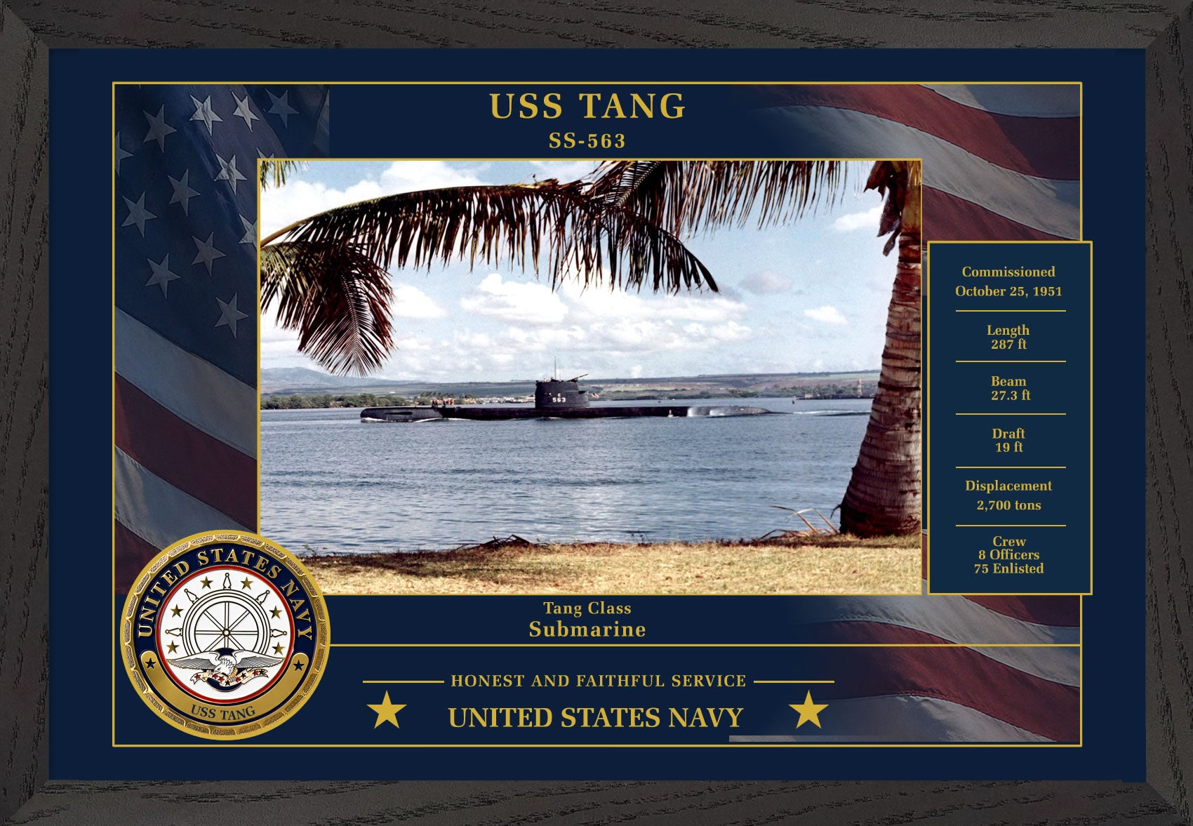 USS Tang SS-563 Framed Patriotic Photo