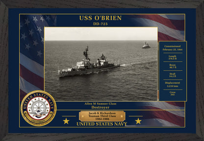 USS Obrien DD-725 Framed Patriotic Photo