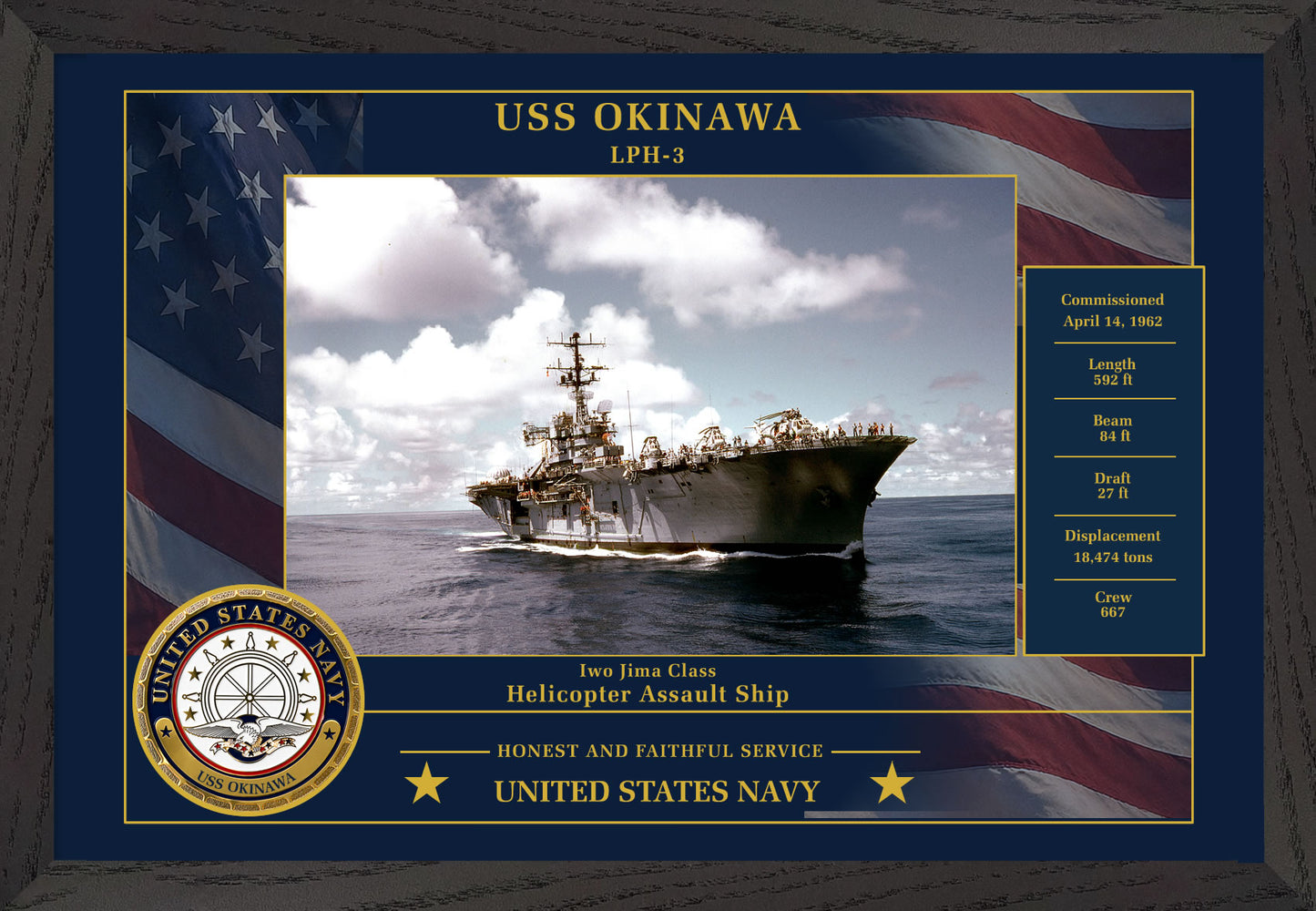 USS Okinawa LPH-3 Framed Patriotic Photo