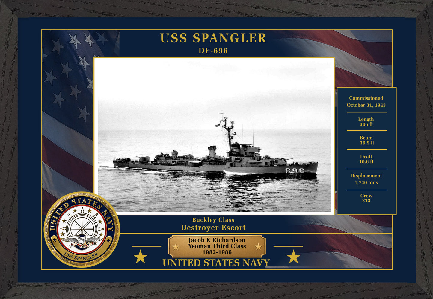 USS Spangler DE-696 Framed Patriotic Photo