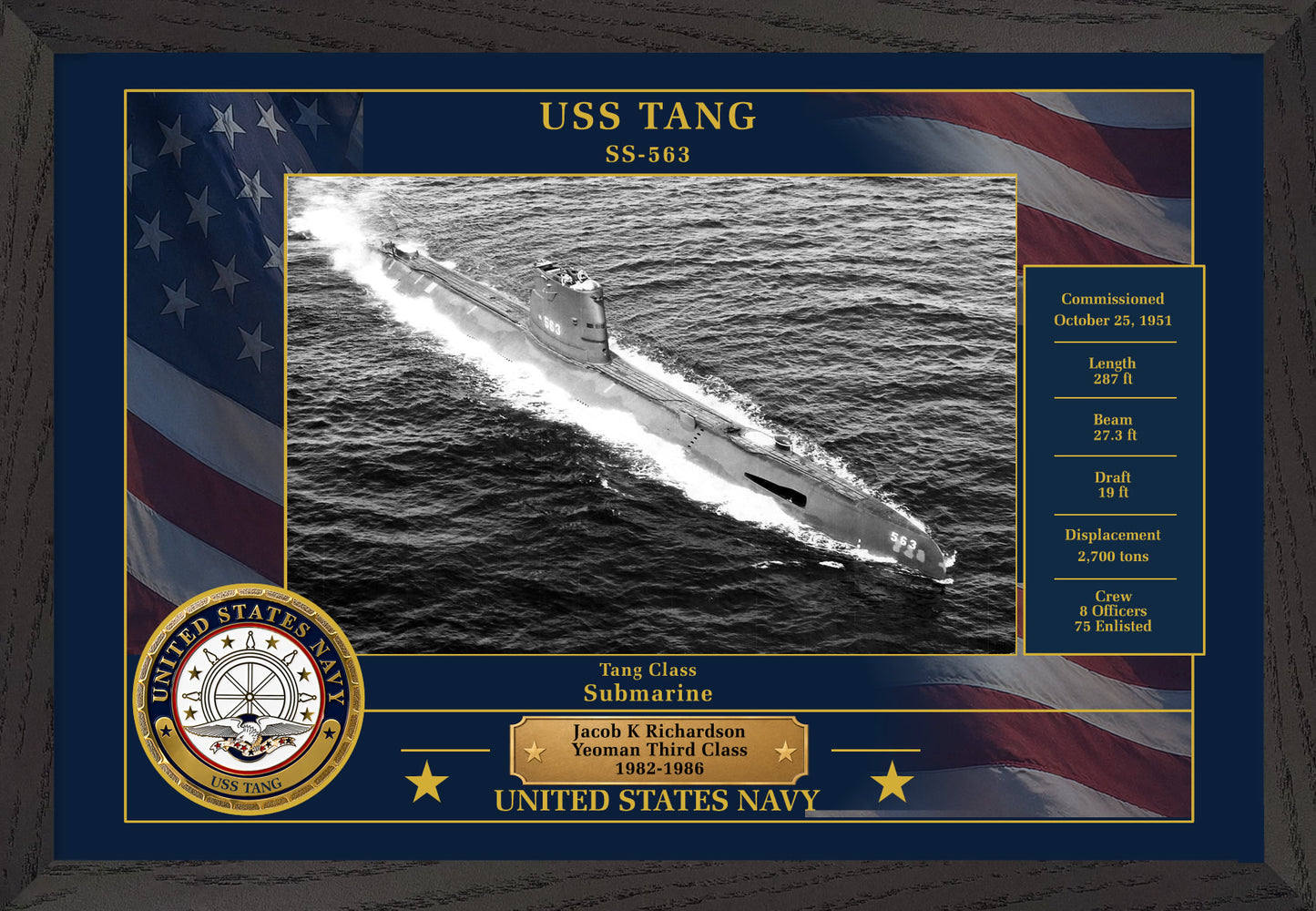 USS Tang SS-563 Framed Patriotic Photo