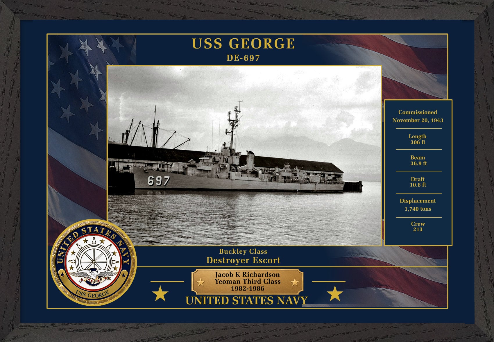 USS George DE-697 Framed Patriotic Photo