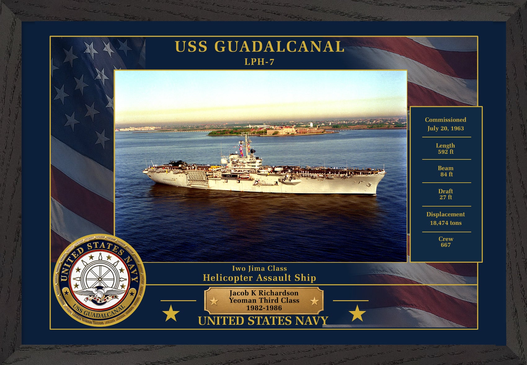 USS Guadalcanal LPH-7 Framed Patriotic Photo