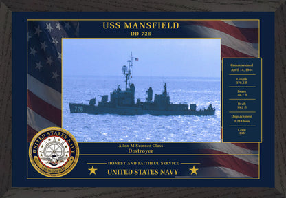 USS Mansfield DD-728 Framed Patriotic Photo