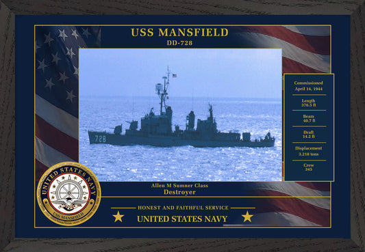 USS Mansfield DD-728 Framed Patriotic Photo