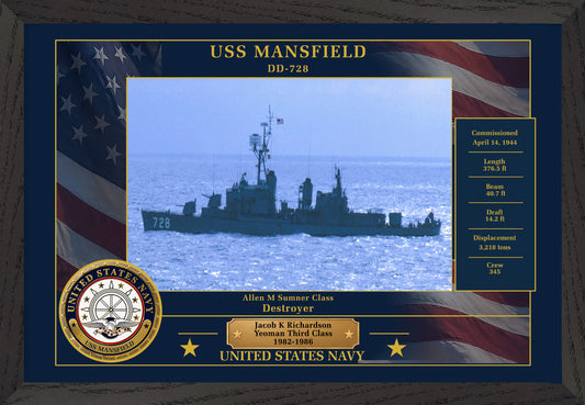 USS Mansfield DD-728 Framed Patriotic Photo