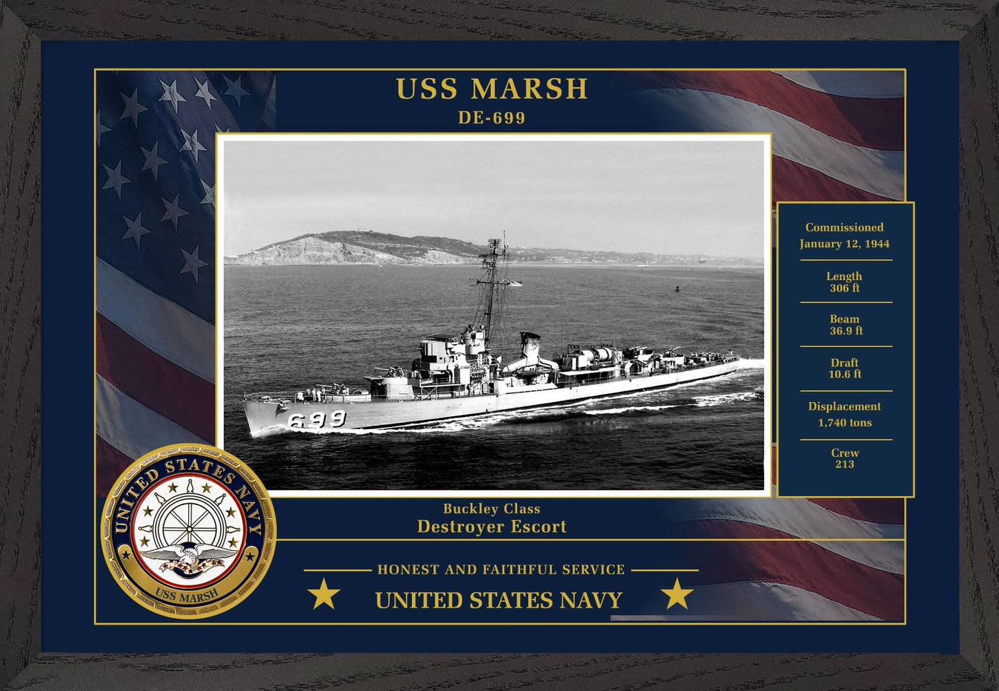 USS Marsh DE-699 Framed Patriotic Photo
