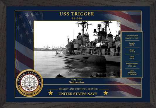 USS Trigger SS-564 Framed Patriotic Photo