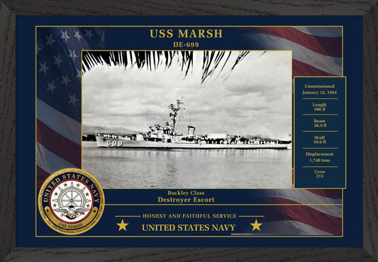 USS Marsh DE-699 Framed Patriotic Photo