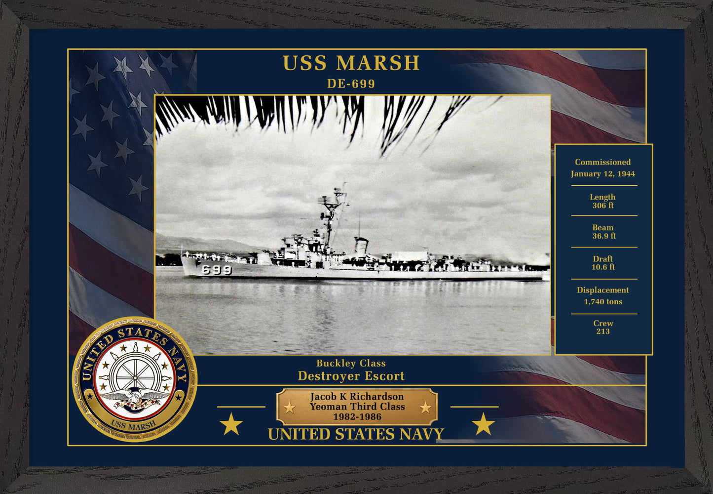 USS Marsh DE-699 Framed Patriotic Photo