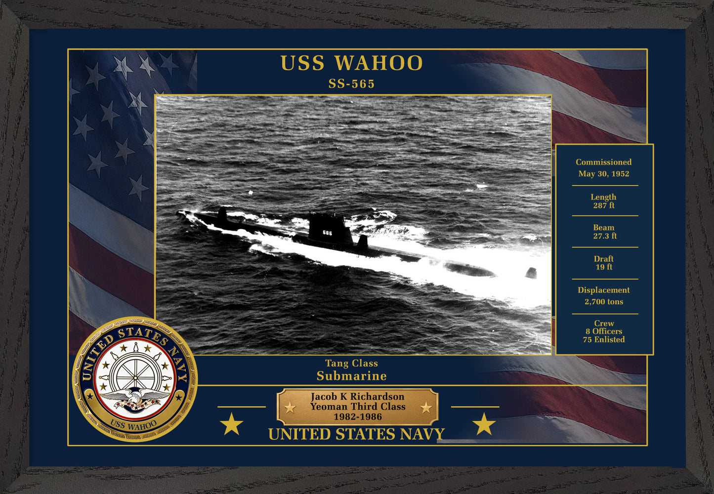 USS Wahoo SS-565 Framed Patriotic Photo