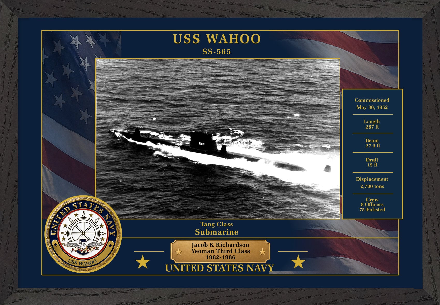 USS Wahoo SS-565 Framed Patriotic Photo