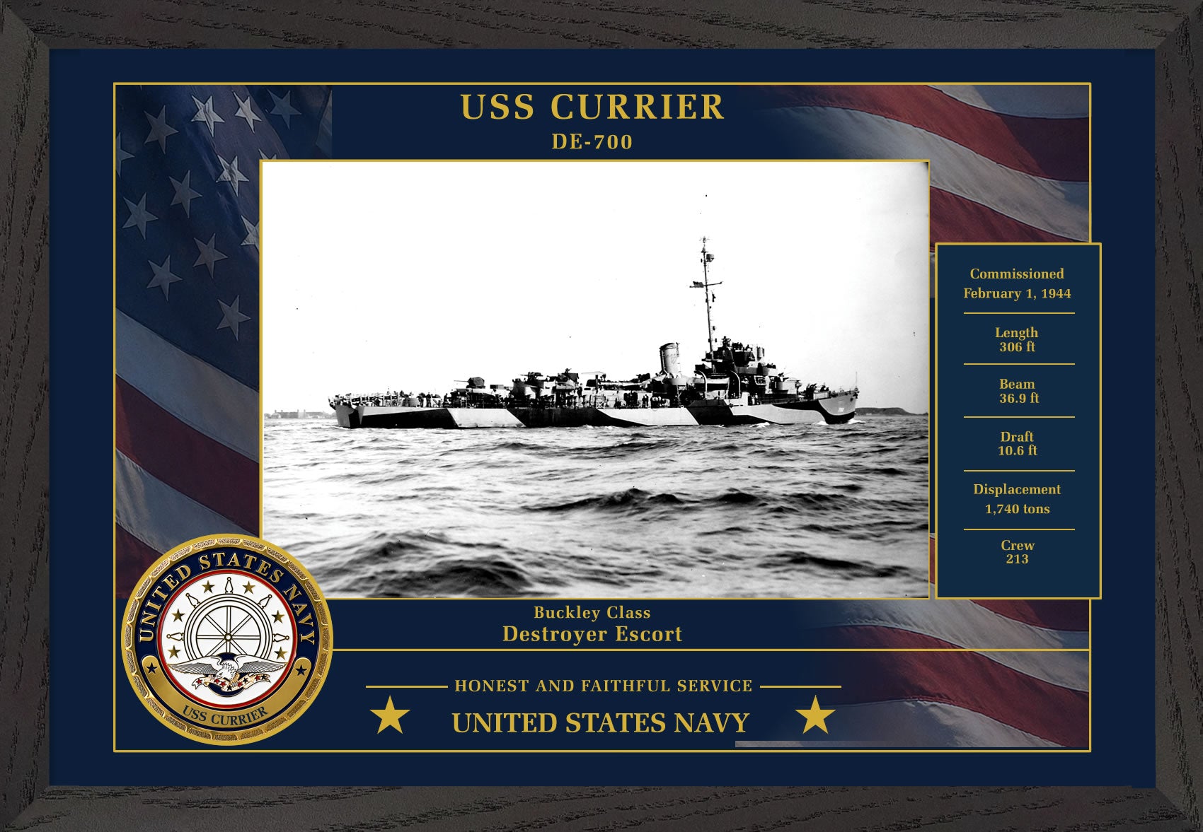 USS Currier DE-700 Framed Patriotic Photo