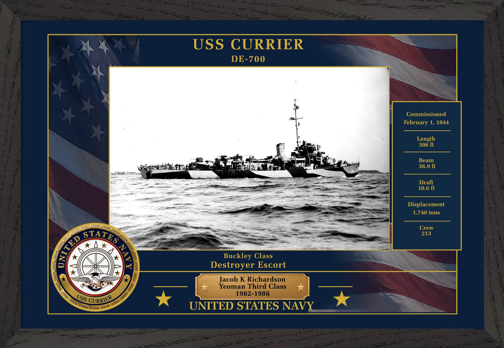 USS Currier DE-700 Framed Patriotic Photo