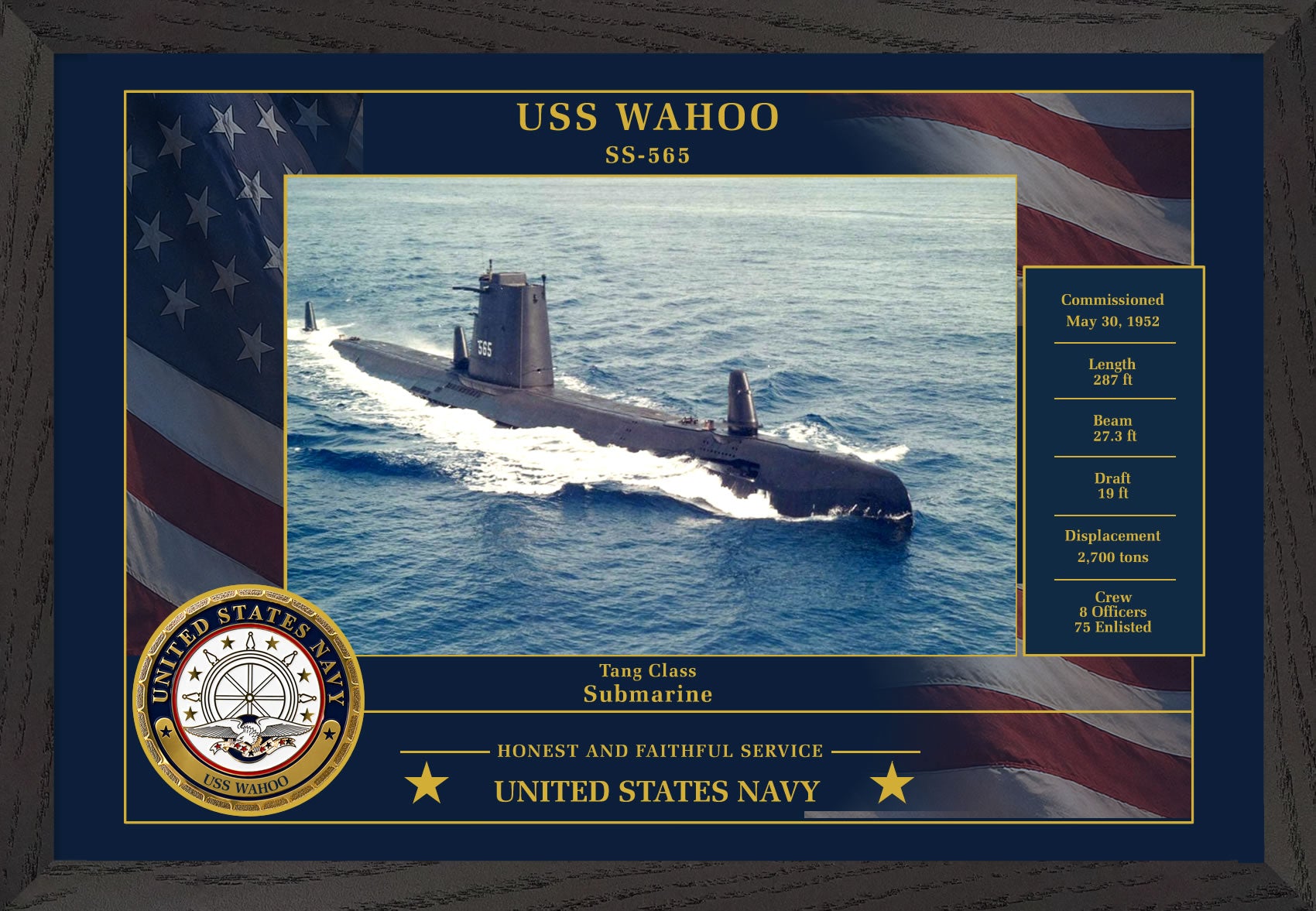 USS Wahoo SS-565 Framed Patriotic Photo