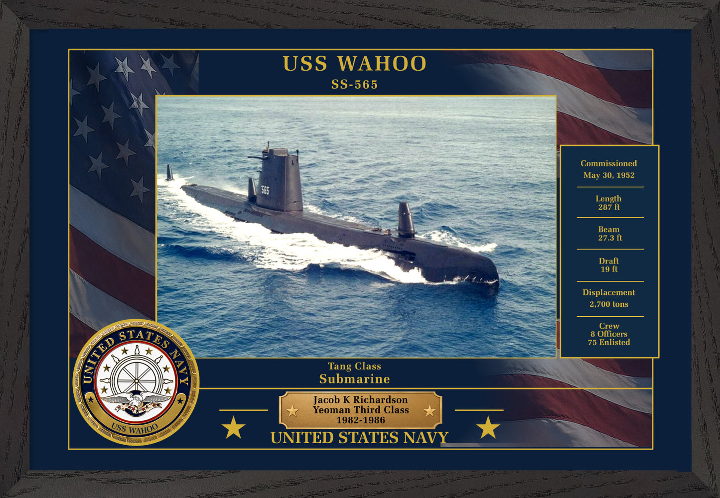 USS Wahoo SS-565 Framed Patriotic Photo